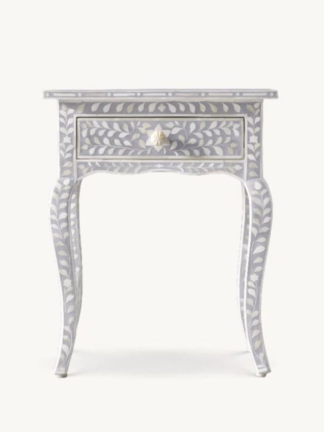 Amara Inlay Bedside Table - Curved Legs
