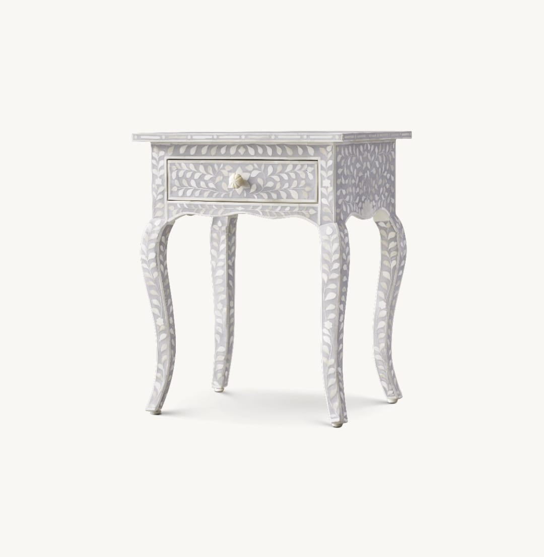 Amara Inlay Bedside Table - Curved Legs