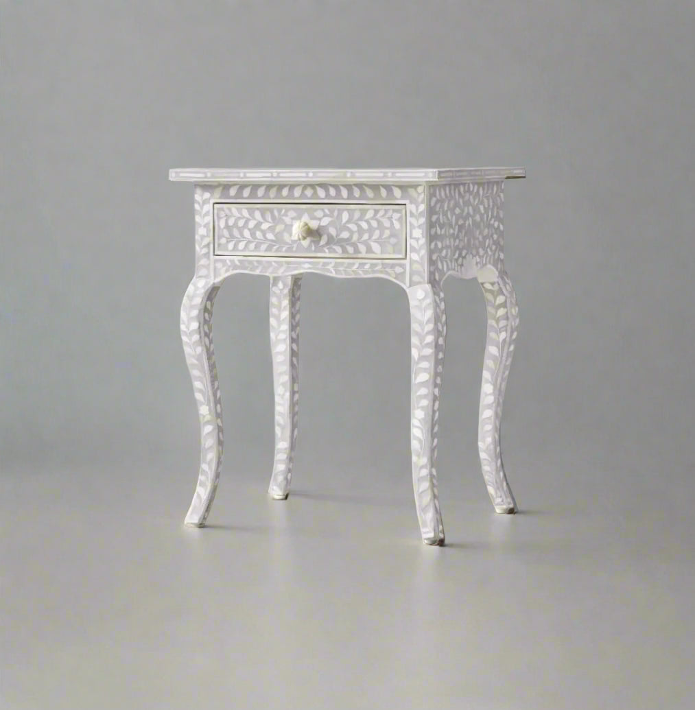 Amara Inlay Bedside Table - Curved Legs