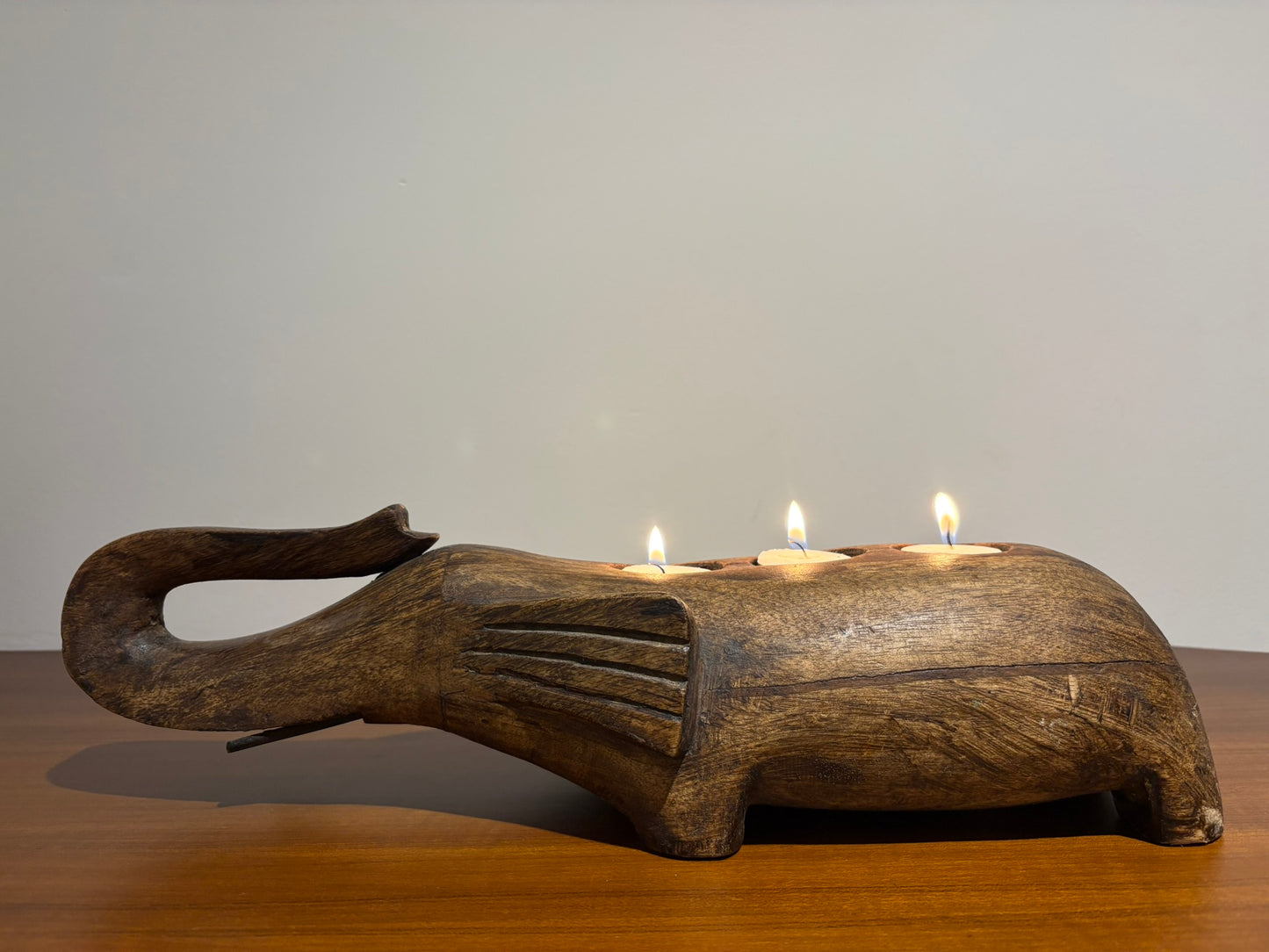 Hand Carved Elephant Candle Holder