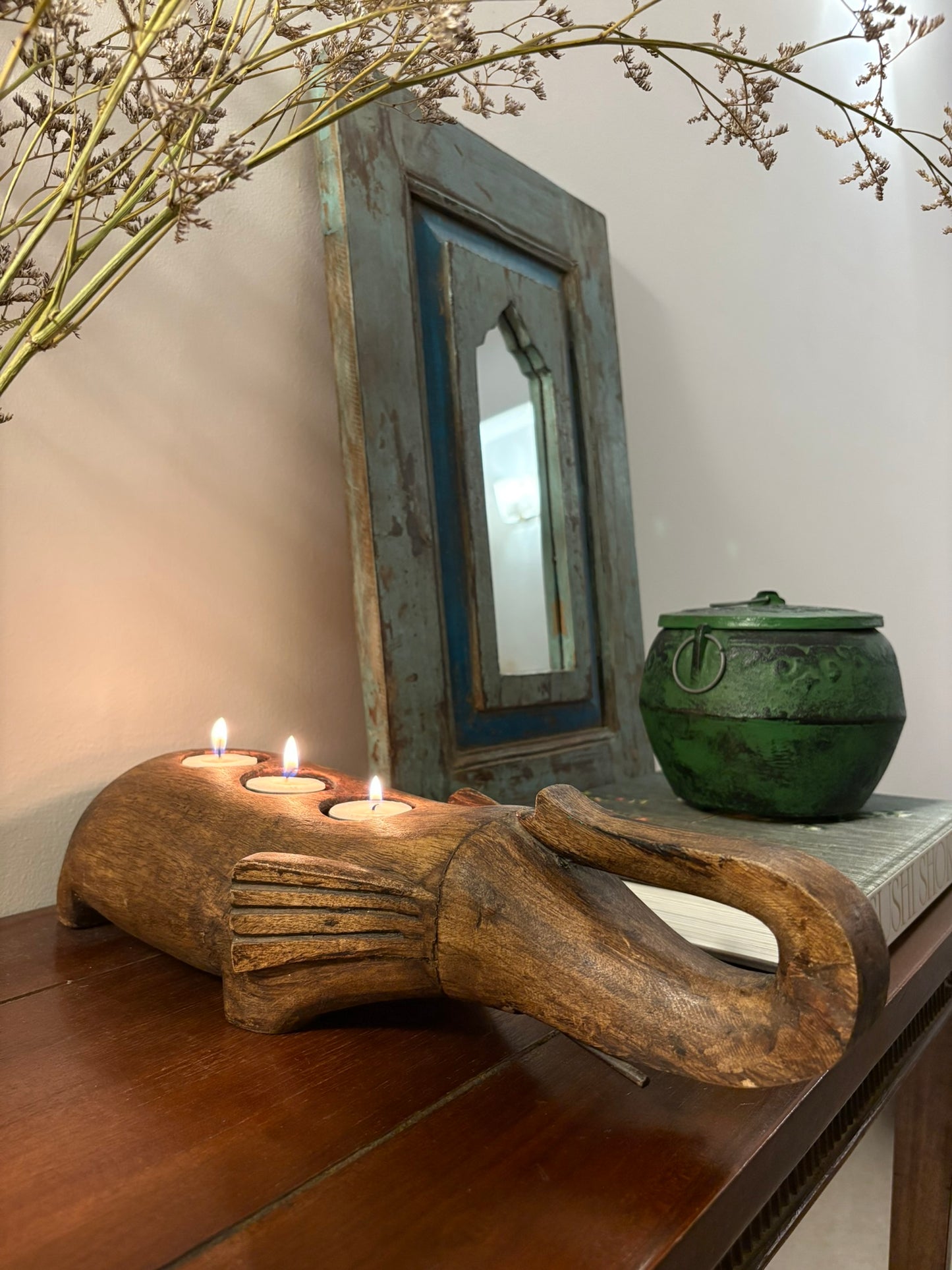 Hand Carved Elephant Candle Holder