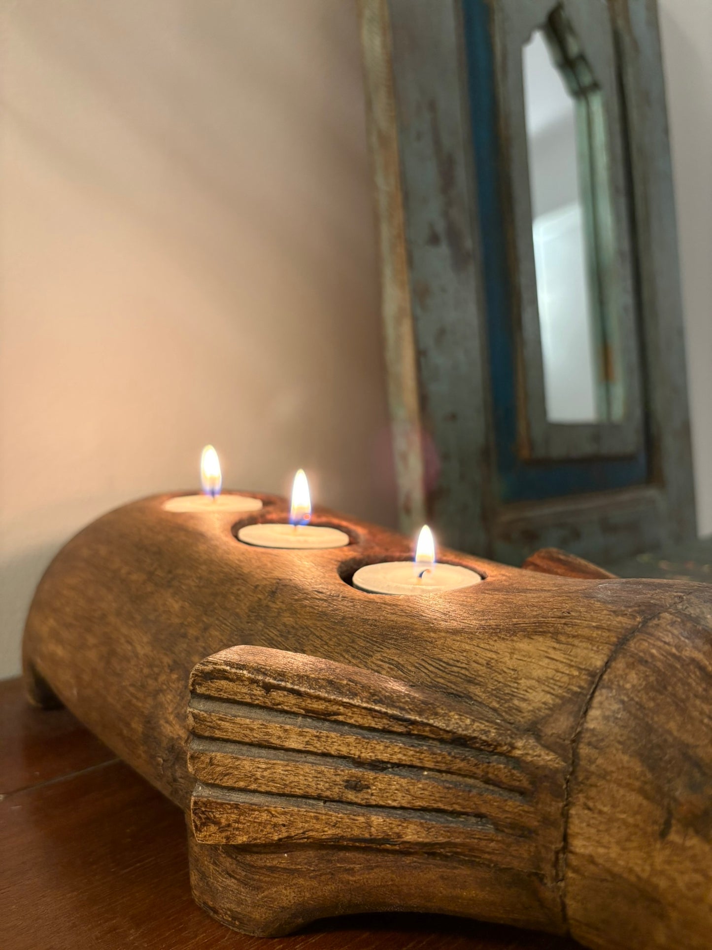 Hand Carved Elephant Candle Holder
