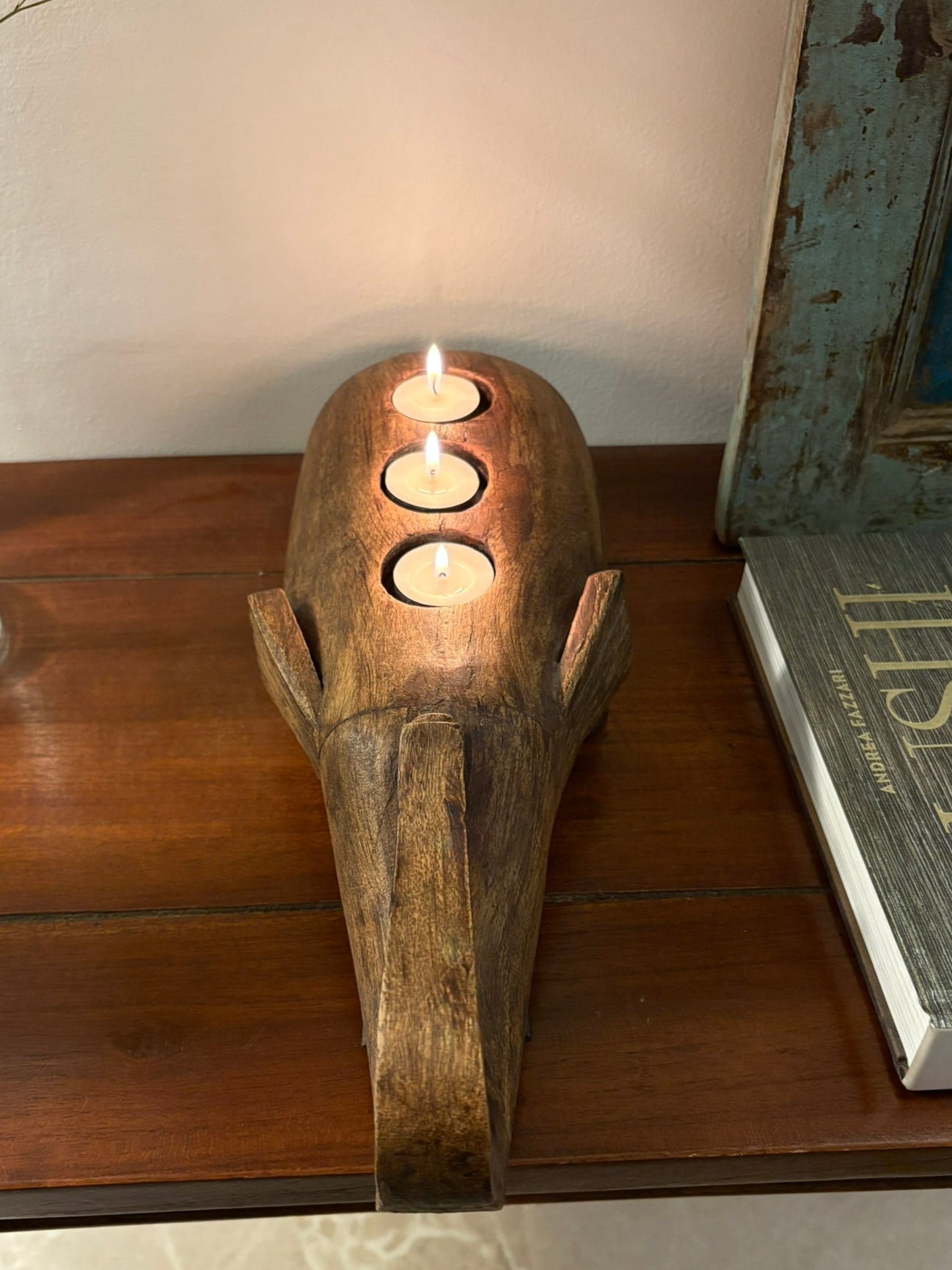 Hand Carved Elephant Candle Holder