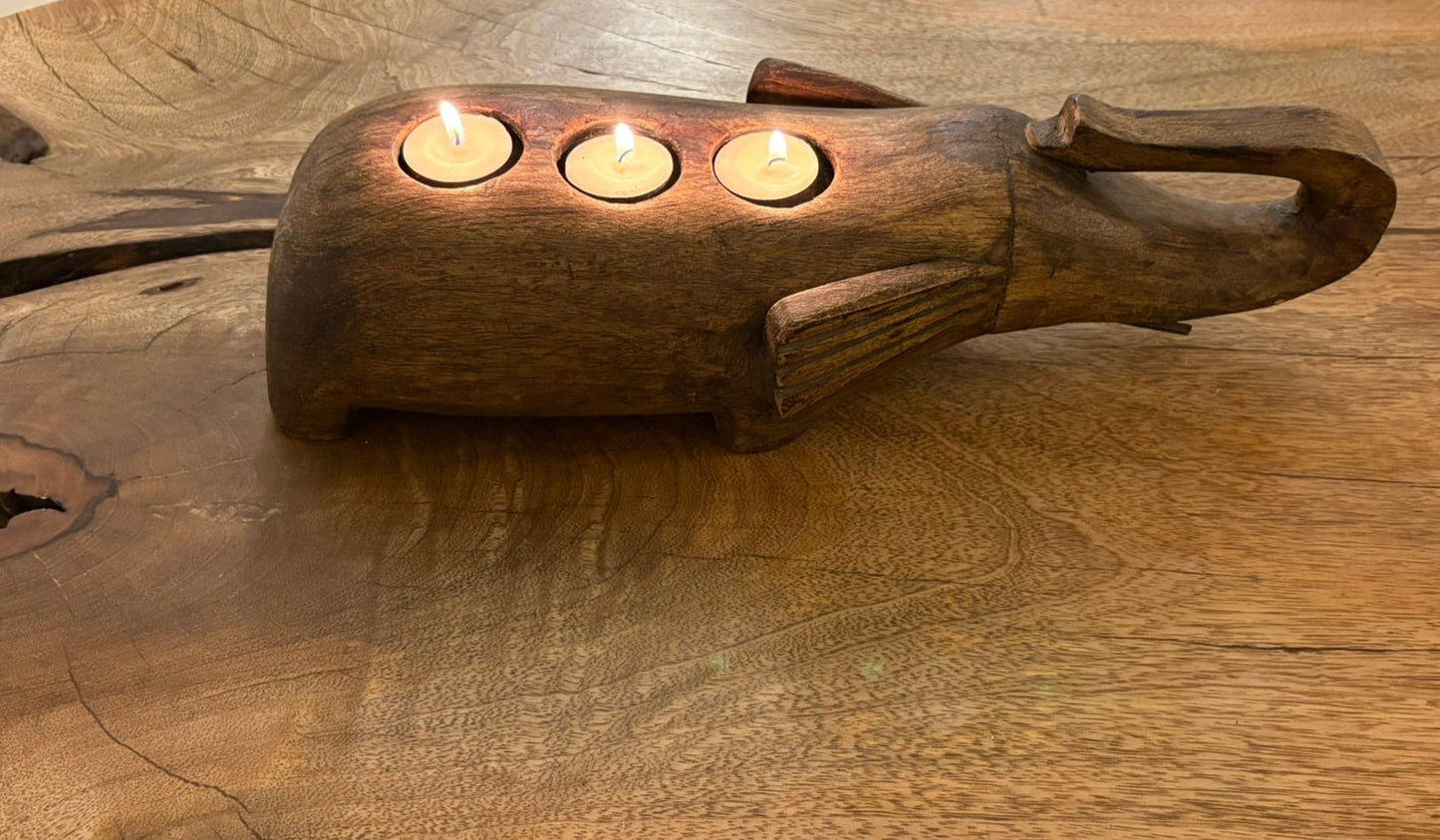 Hand Carved Elephant Candle Holder