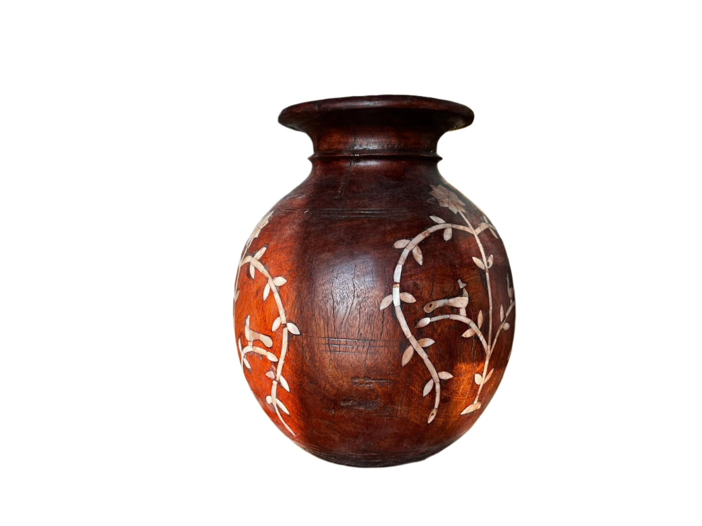 Vintage Wooden Pot with Mother of Pearl