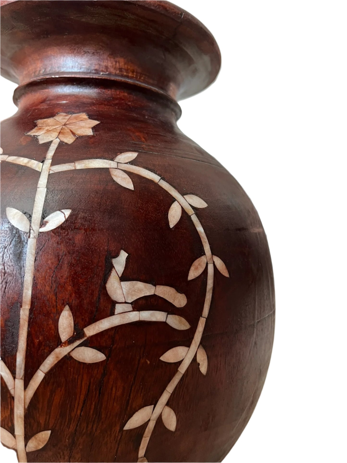 Vintage Wooden Pot with Mother of Pearl