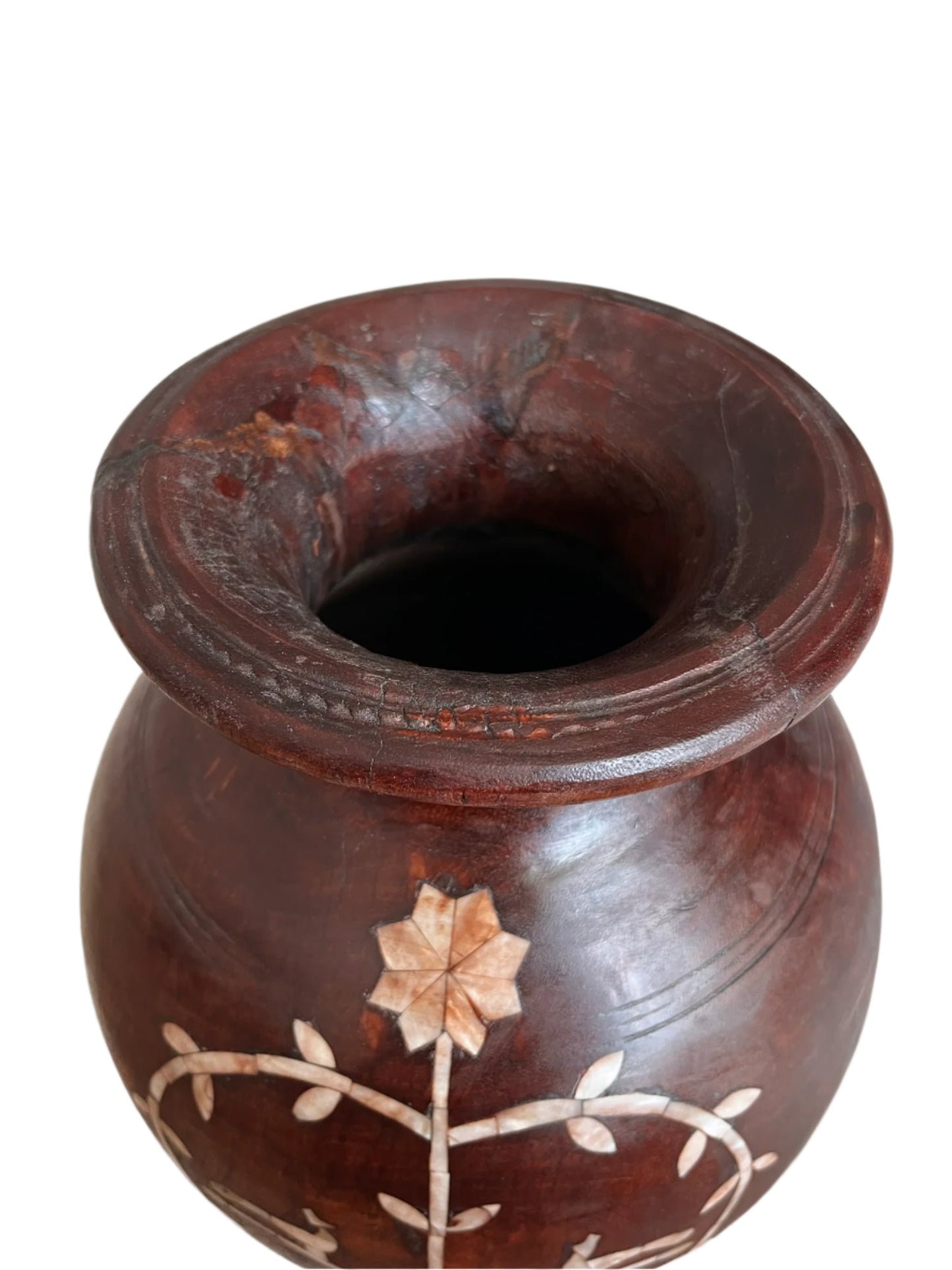 Vintage Wooden Pot with Mother of Pearl
