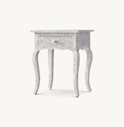 Amara Inlay Bedside Table - Curved Legs