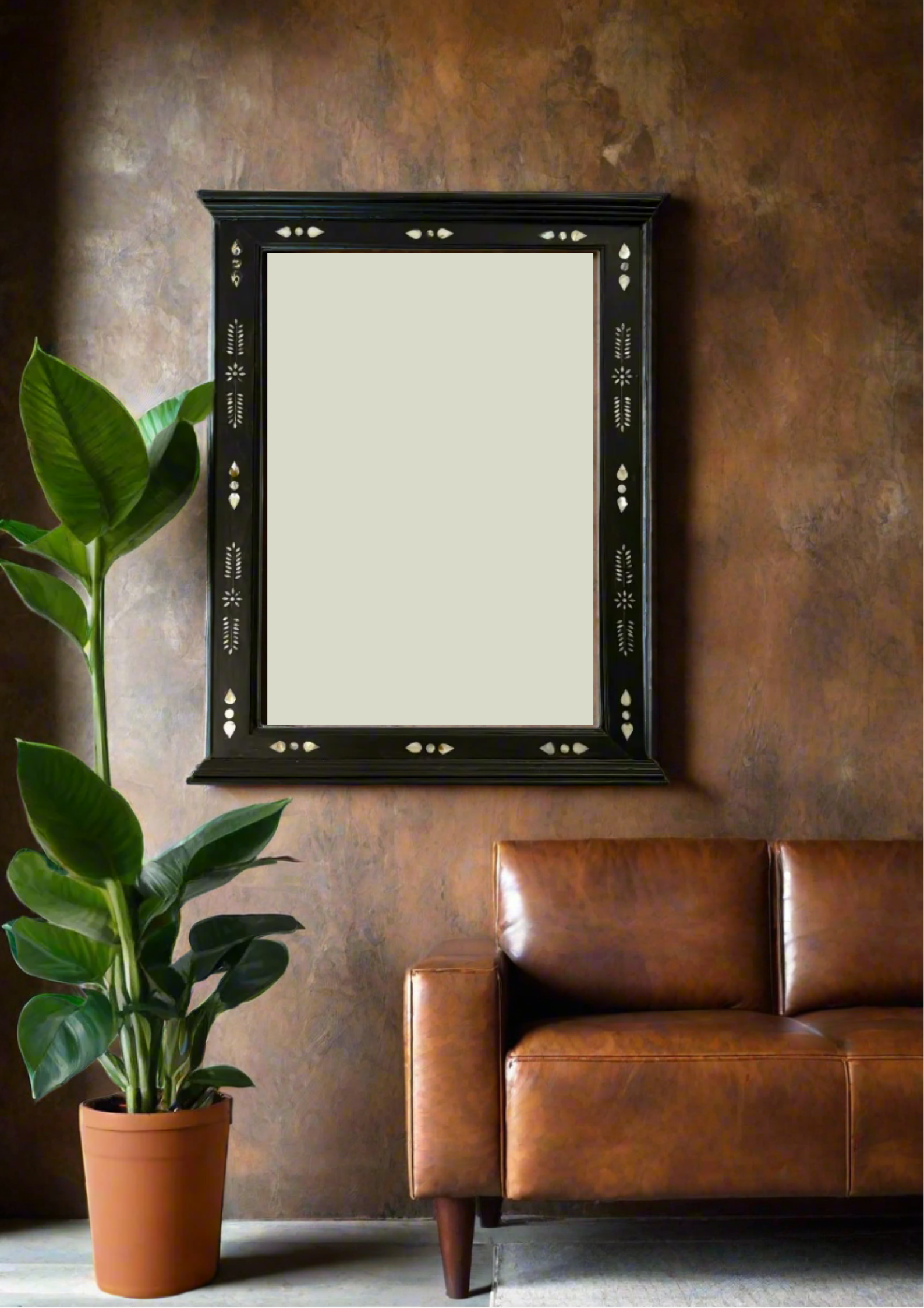 Mother of pearl inlay and wood mirror. Intricate handmade. 