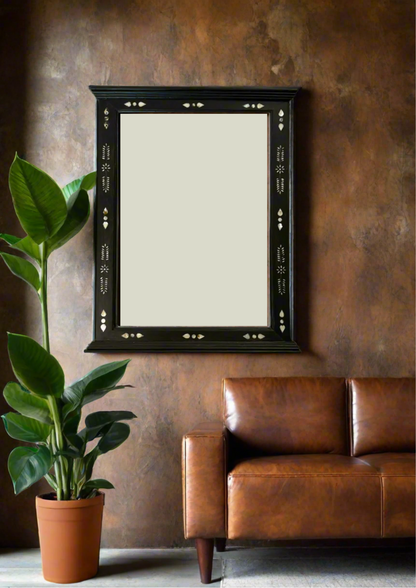 Mother of pearl inlay and wood mirror. Intricate handmade. 