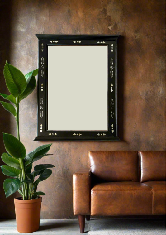 Mother of pearl inlay and wood mirror. Intricate handmade. 