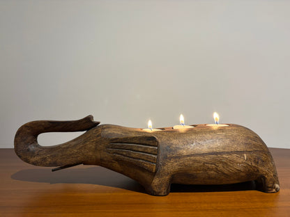 Hand Carved Elephant Candle Holder