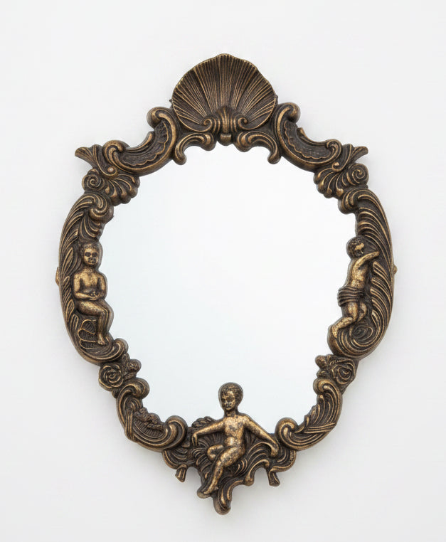 Vintage European Brass Cherub Accent Mirror
