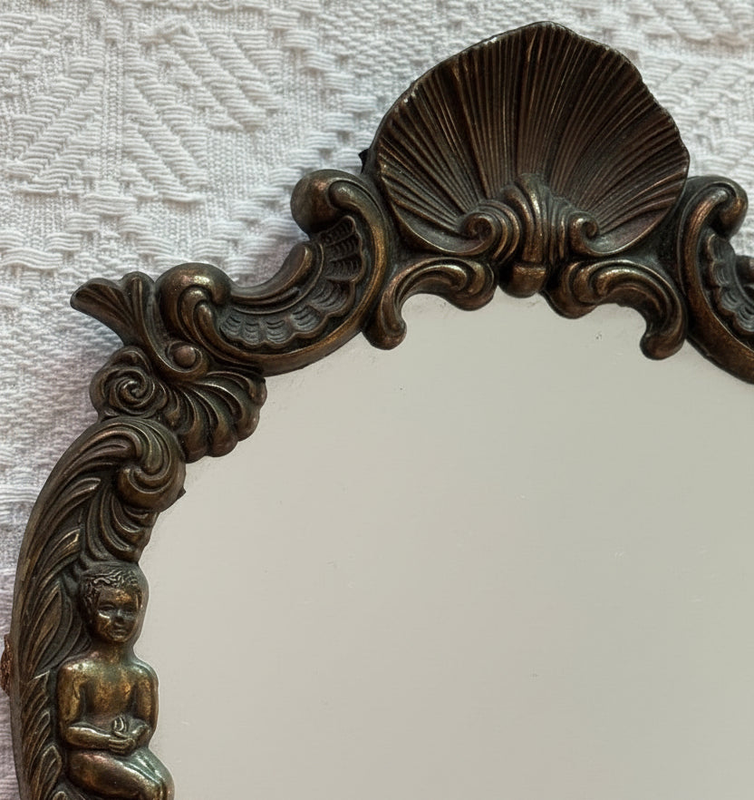 Vintage European Brass Cherub Accent Mirror