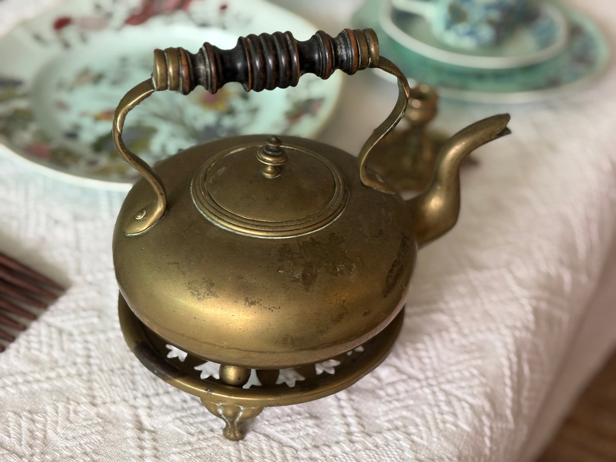 Rare Brass Kettle & Matching Trivet Set