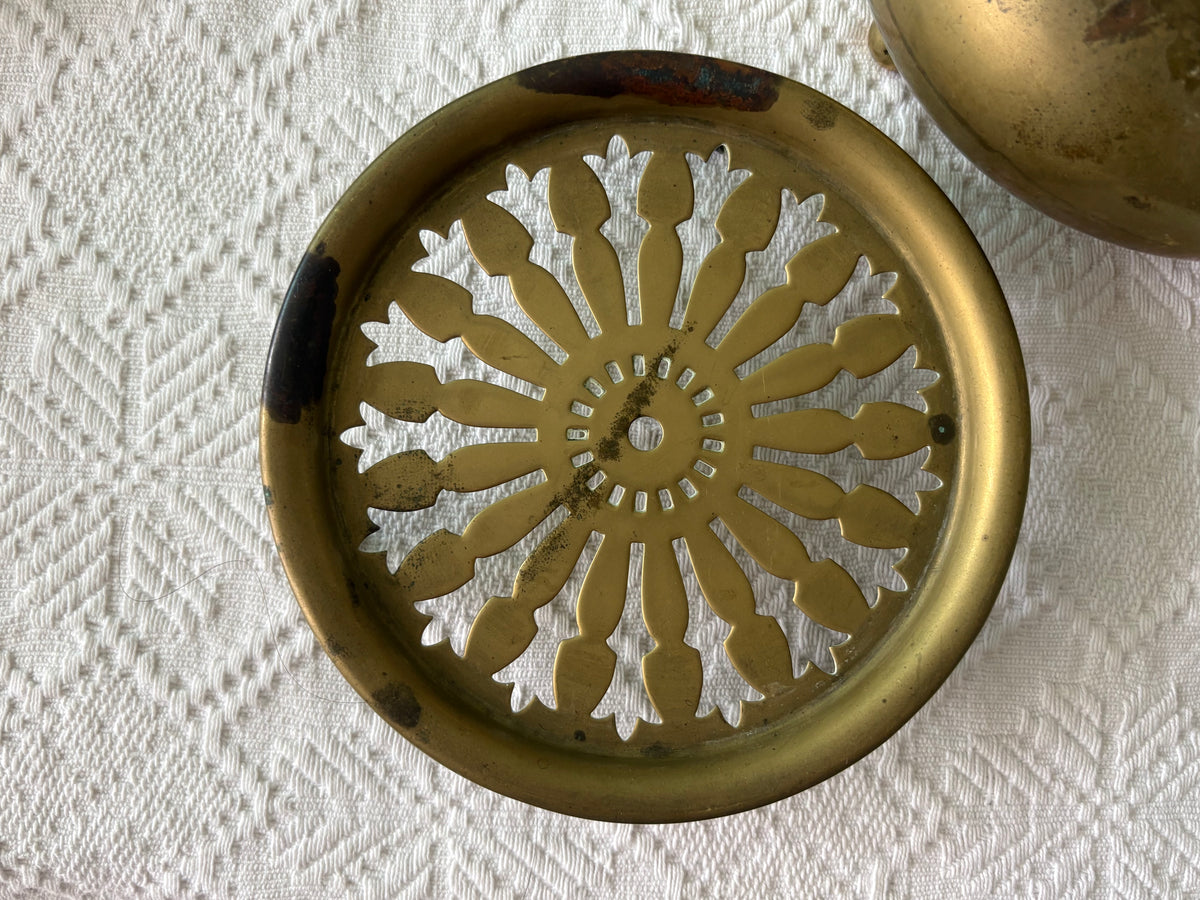 Rare Brass Kettle & Matching Trivet Set