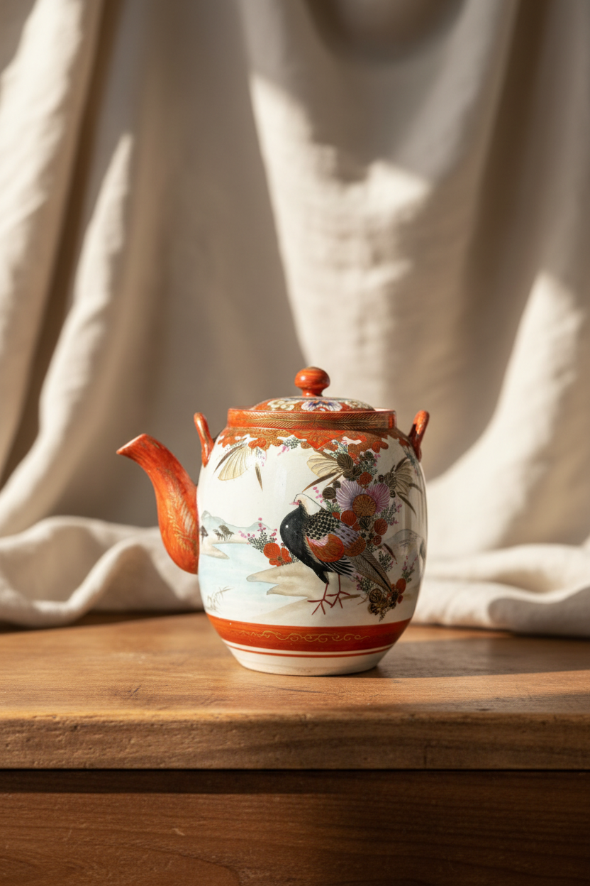 Japanese Kutani Hand-Painted Porcelain Teapot