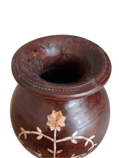 Vintage Wooden Pot with Mother of Pearl
