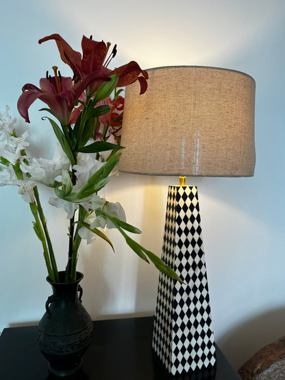 Amara Black and White Checks Inlay Lamp