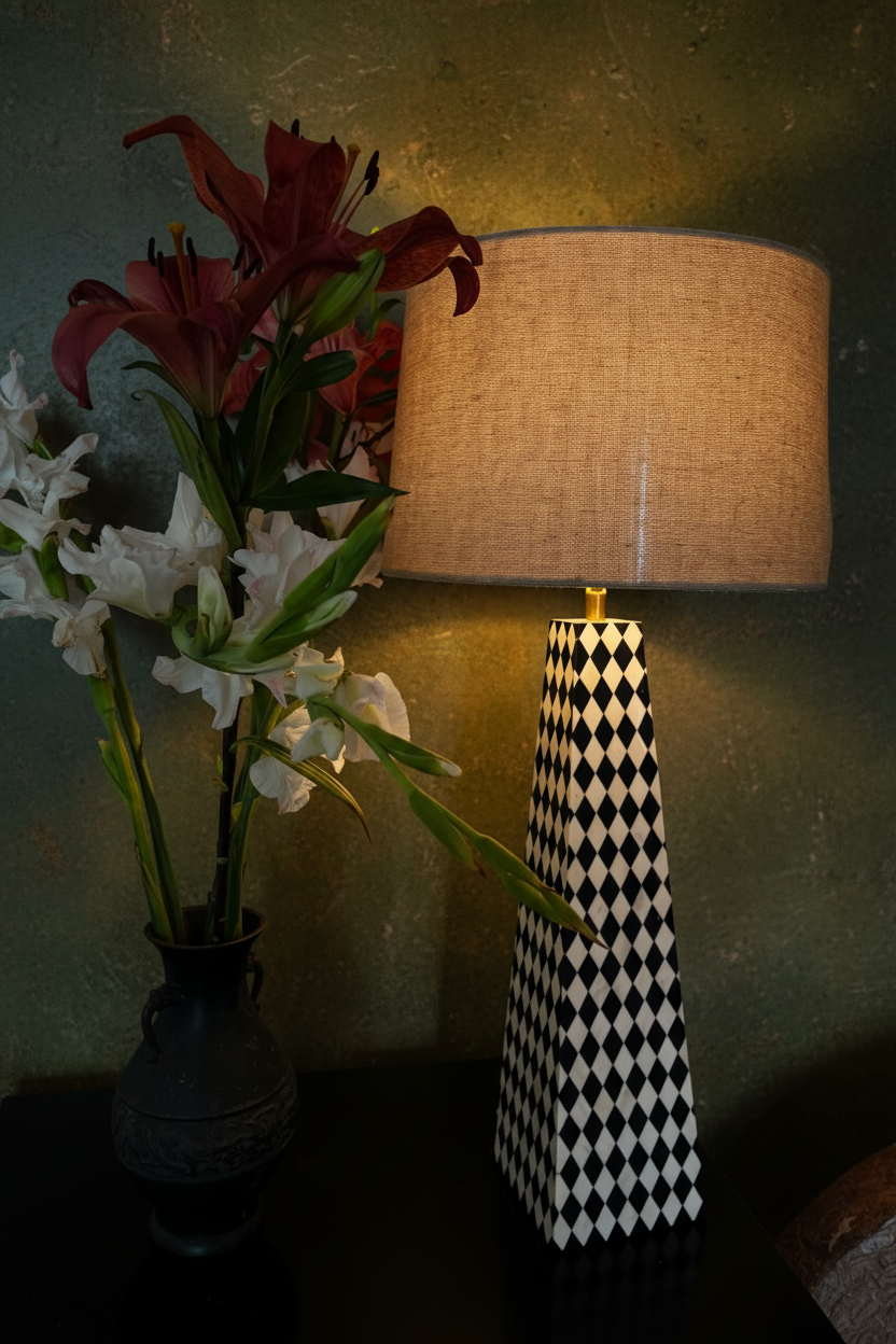 Amara Black and White Checks Inlay Lamp