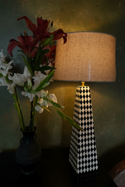 Amara Black and White Checks Inlay Lamp