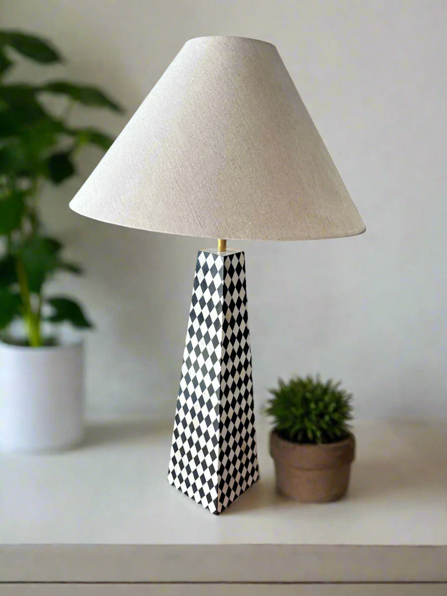 Amara Black and White Checks Inlay Lamp