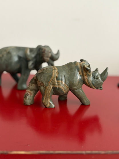 African Hand-Carved Rhino | Natural stone Figurine