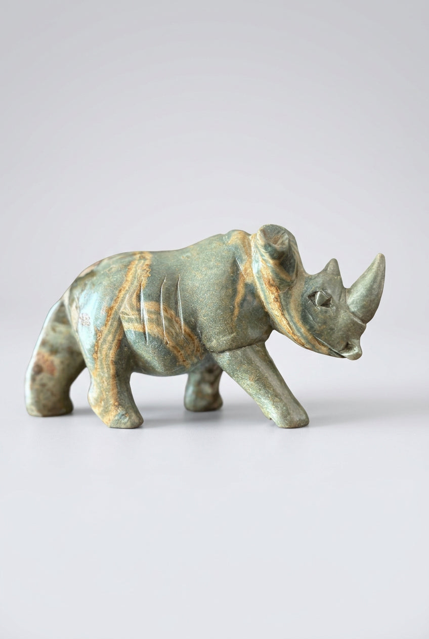 African Hand-Carved Rhino | Natural stone Figurine