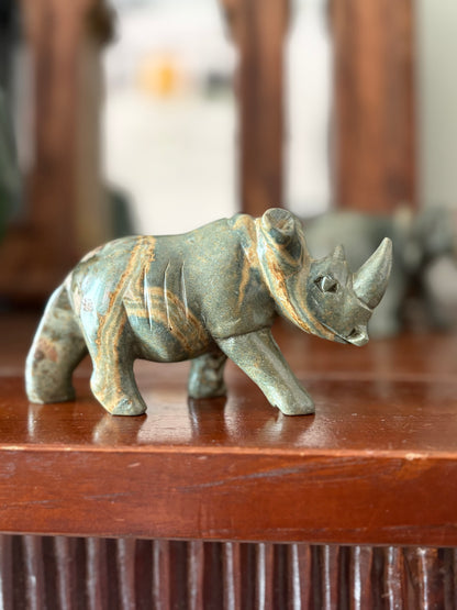 African Hand-Carved Rhino | Natural stone Figurine