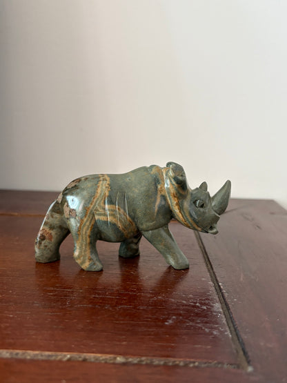 African Hand-Carved Rhino | Natural stone Figurine