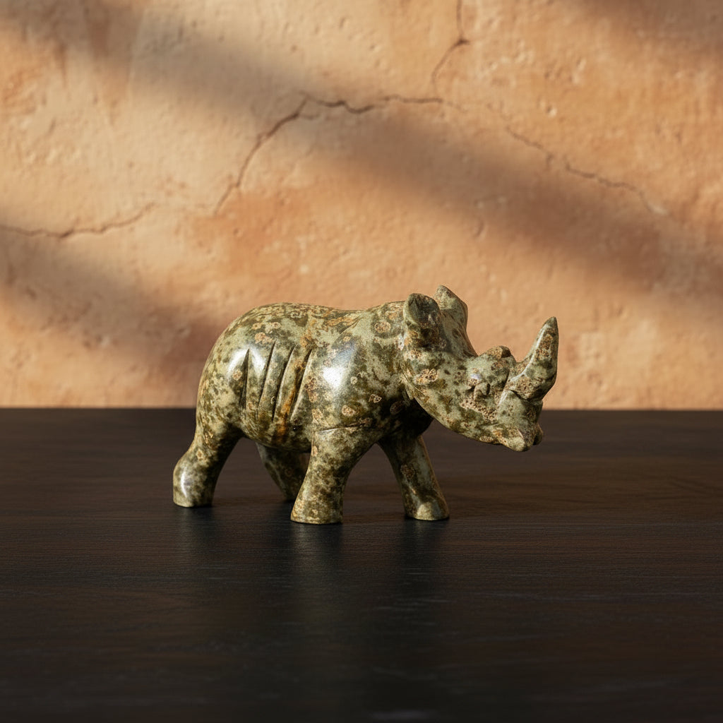African Hand-Carved Rhino | Natural stone Figurine