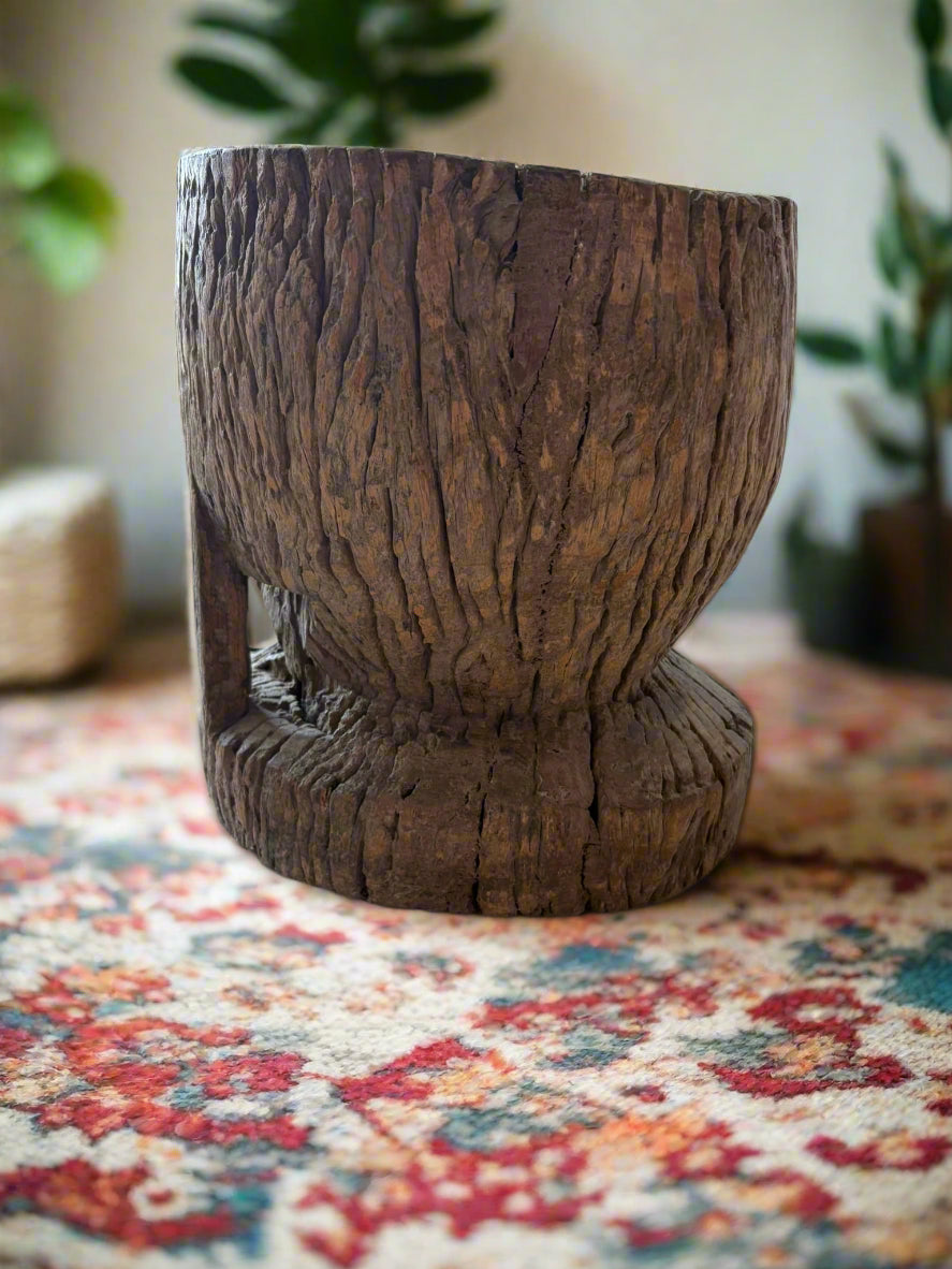 antique spice grinding pot from india as home decor