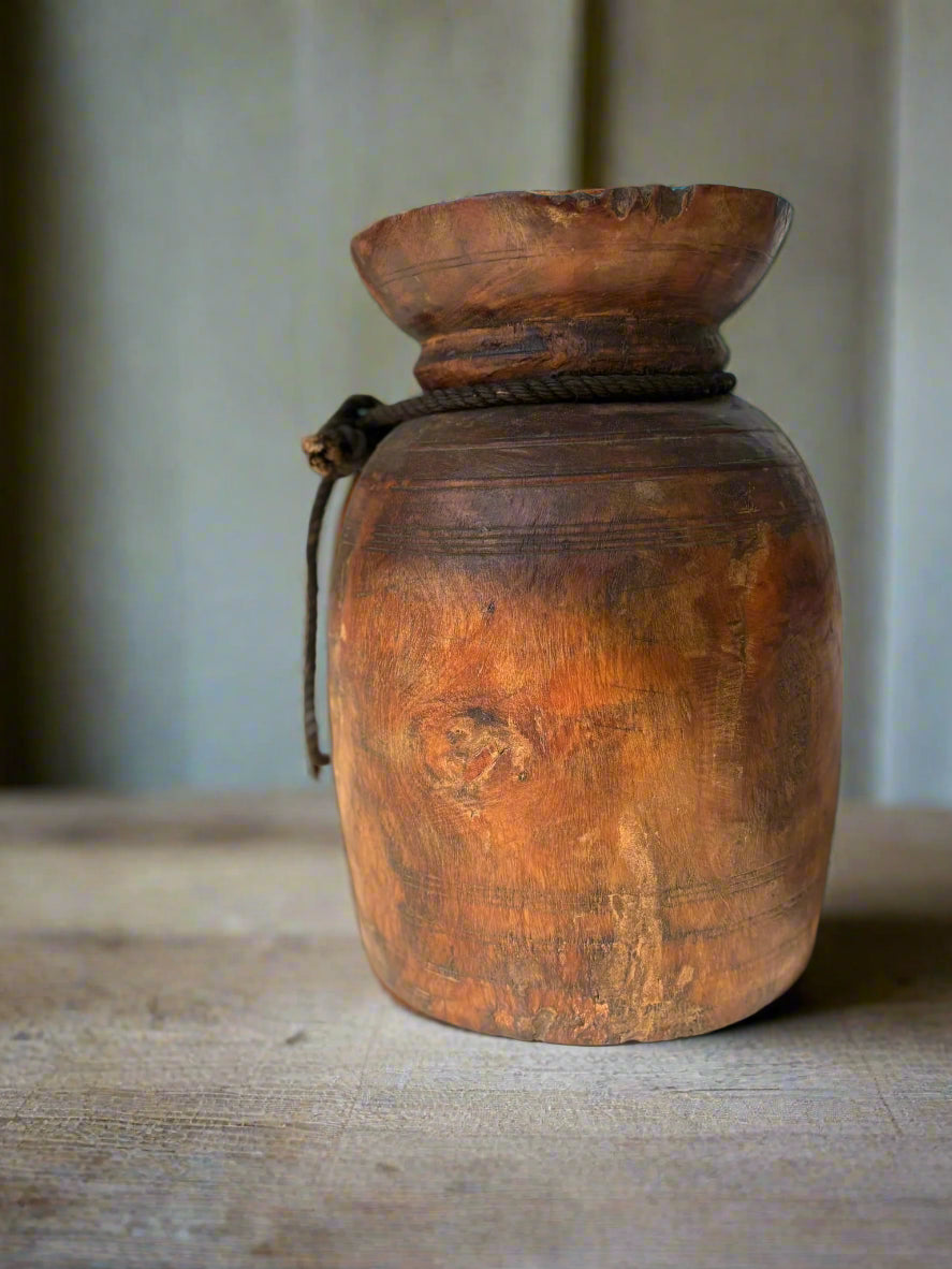 antique wooden pot from the Himalayan region